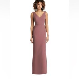Social Bridesmaids V-Neck Back Tie Chiffon Trumpet Gown in Rosewood